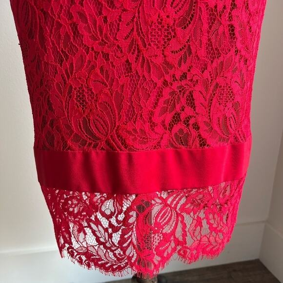 NICOLE MILLER RED SHORT SLEEVE COMBO DRESS MIDI LACE ILLUSION SIZE 0 - Picture 8 of 10